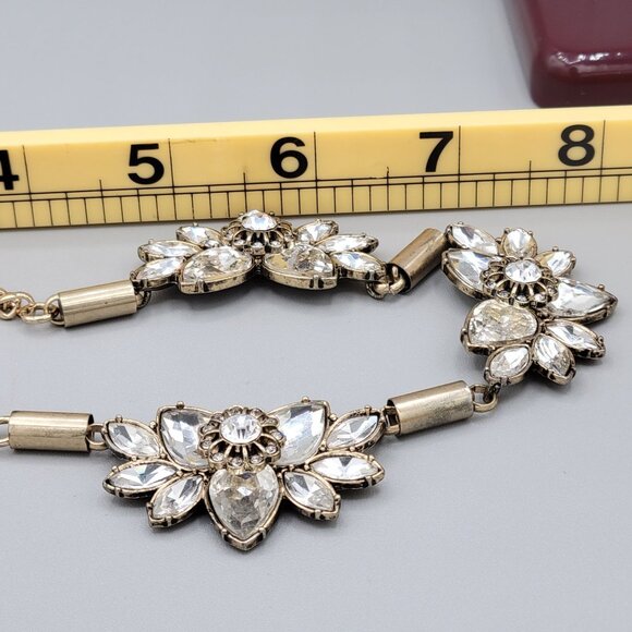 Express Floral Gold Tone Necklace Prong Set Cabochons Crystal Accents 16" - Picture 8 of 9